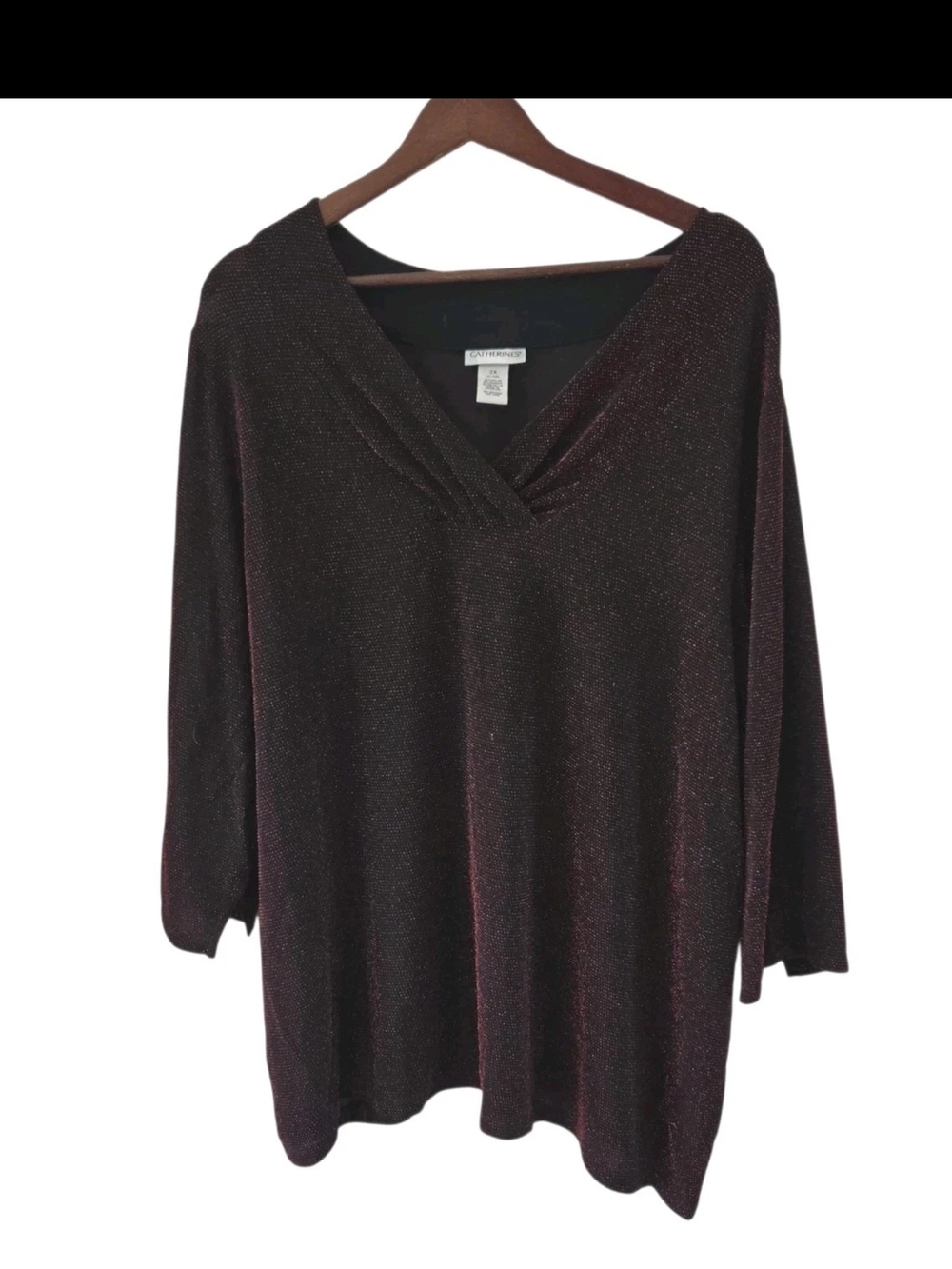 Catherines Black With Red Glitter Metallic Top V Neck Tunic Womens Size 2X